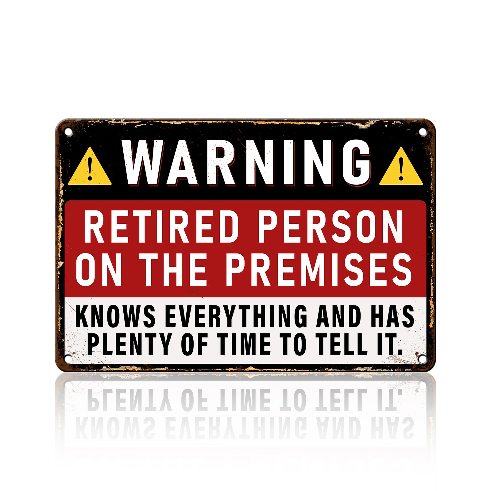 Anceky Warning Retired Person On Premises Tin Sign Retro Metal Sign Wall Decor for Porch Yard Fence Outside Home 12×16 Inch