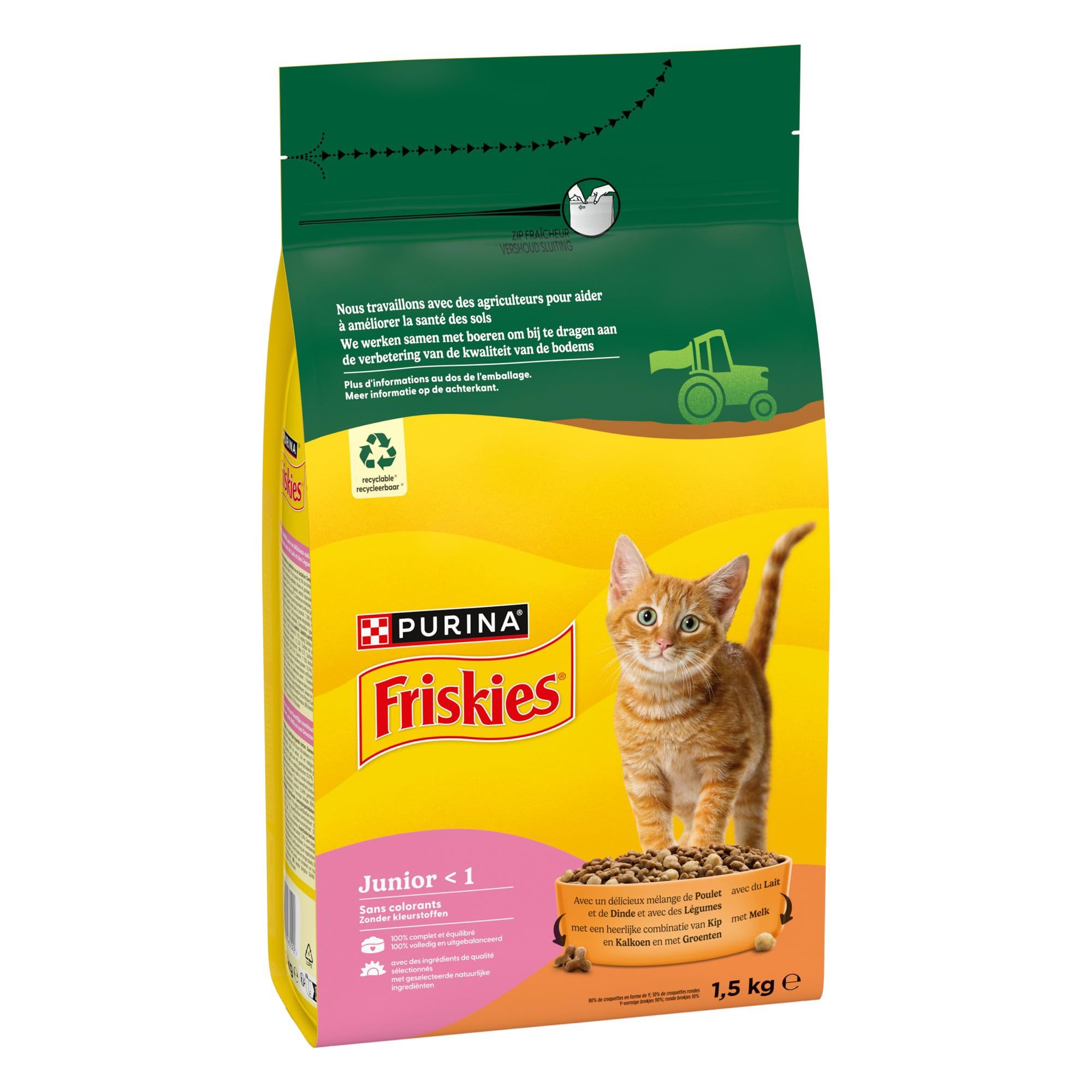 FRISKIES | JUNIOR | Chat | Croquettes complètes pour Chatons| Au Poulet, au Lait et aux Légumes | Aliment complet pour une croissance saine du chaton | Sac | 1,5 KG