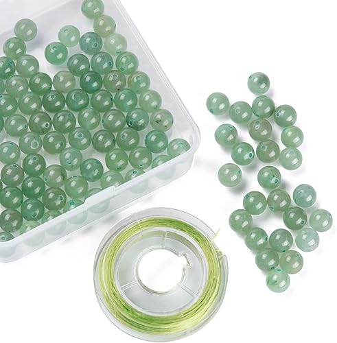 Miniatura 95 de BEEFLYING 100 cuentas de piedra de turmalina negra natural de 0.315 pulgadas (0.315 in), piedras preciosas redondas sueltas con hilo de cristal