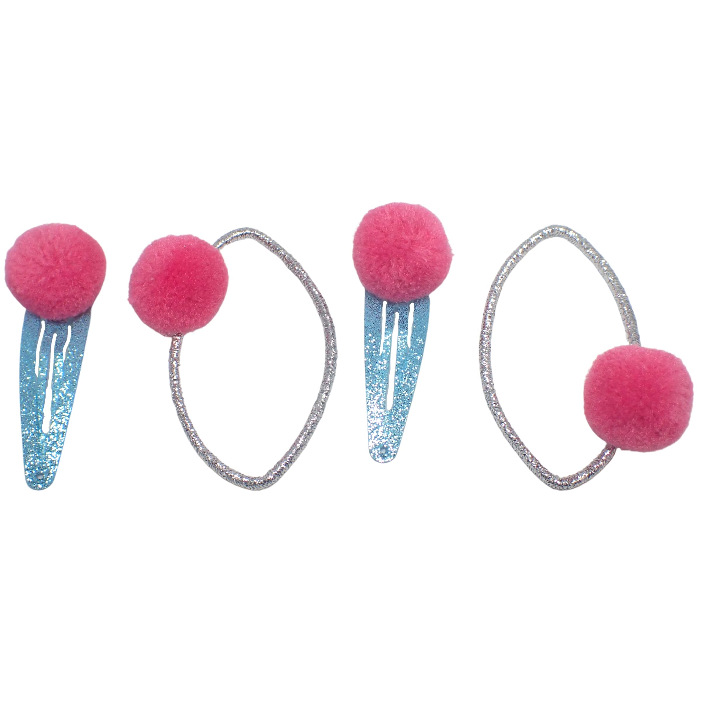 Topkids Accessories 4pcs Pom Pom Glitter Hair Accessories Set, Hair Clips, Hair Bobbles, Hair Ties, Gift Set