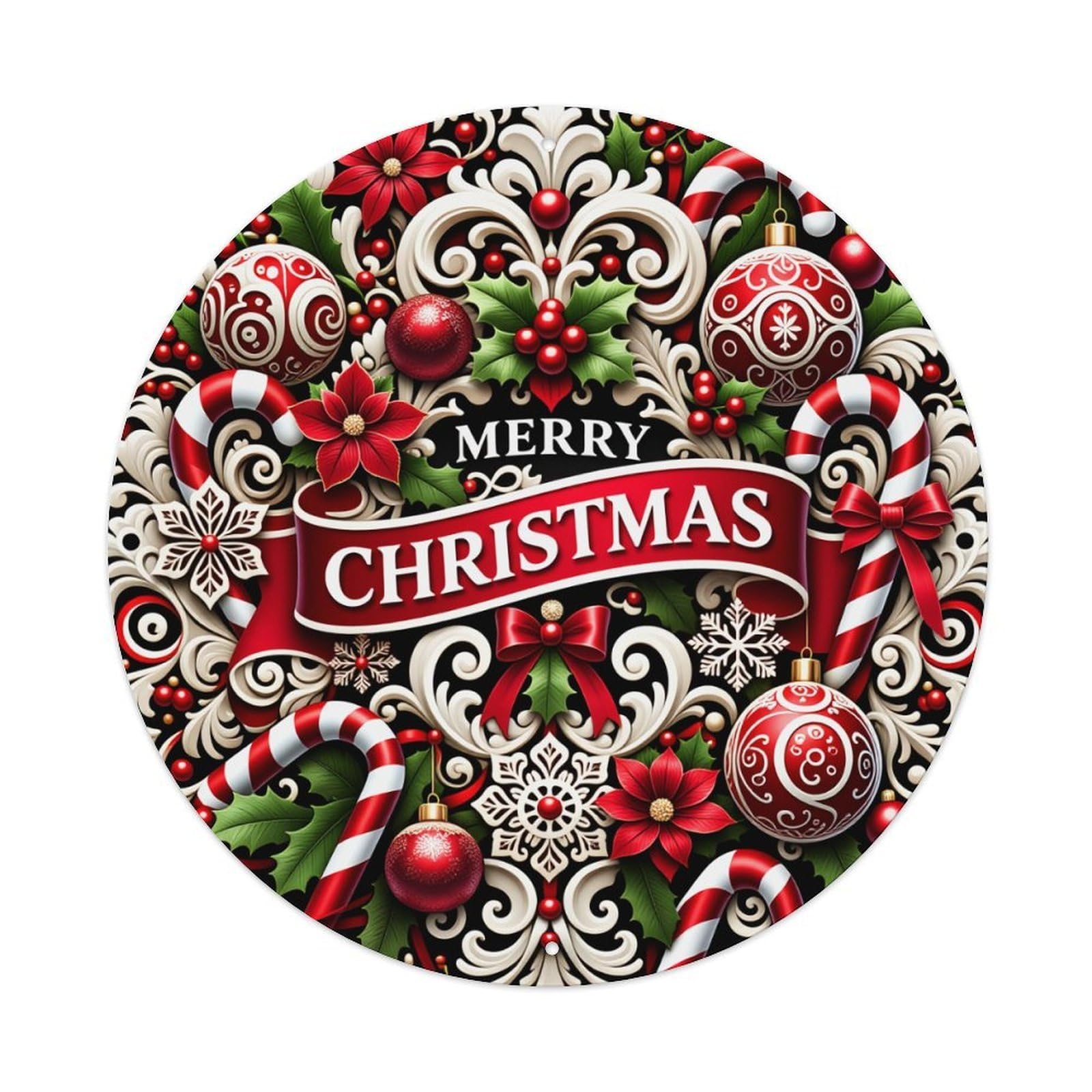Merry Christmas Ornament Pattern Design Metal Tin Sign Vintage Garden Bedroom Cafe Bar Man Cave Home Wall Decor Metal Poster 8x8 inches