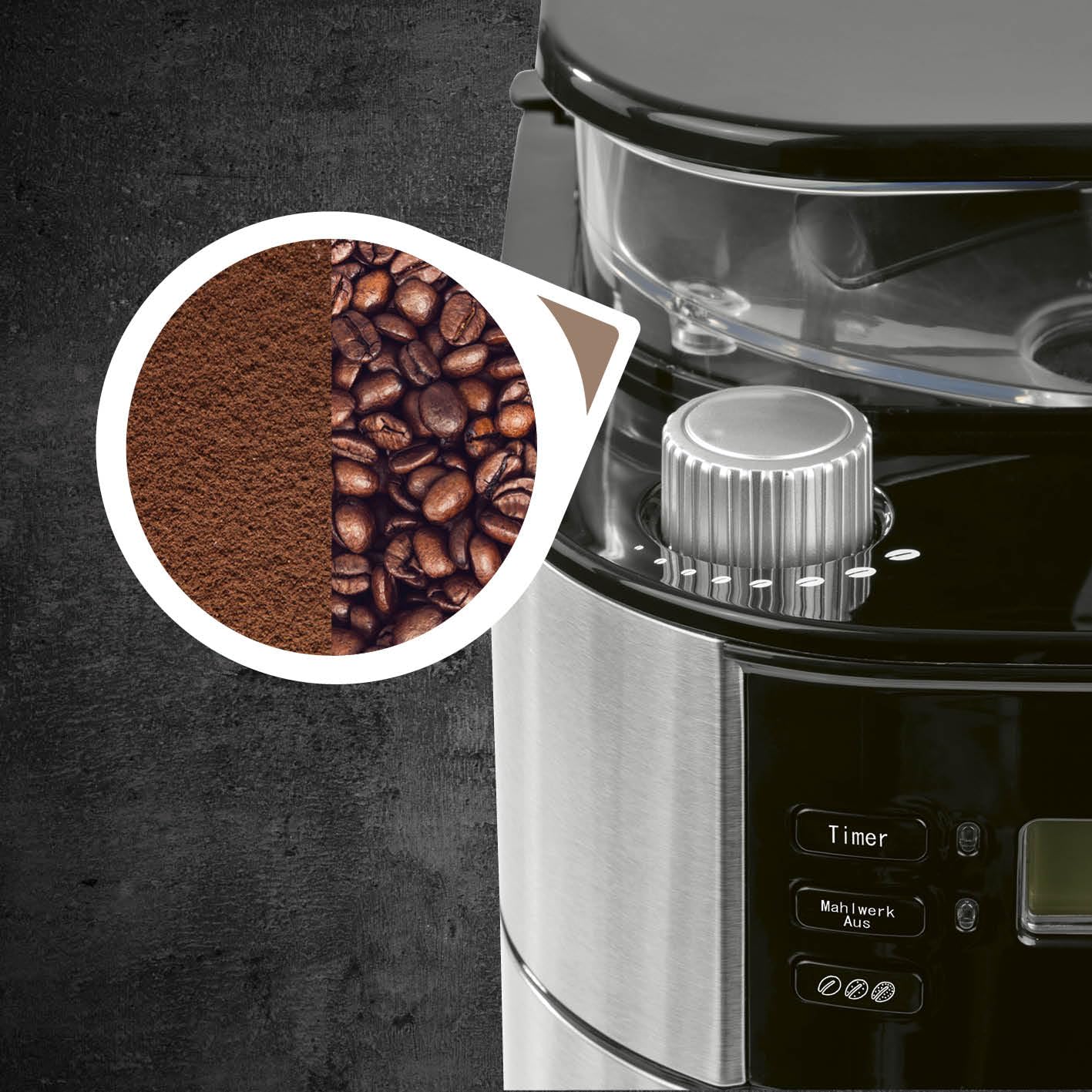 Barista Kaffee & Technik ekspres do kawy z filtrem z młynkiem ze szklanym dzbankiem | ze szklanym dzbankiem na maks. 10 dużych filiżanek kawy | do ziaren kawy i zmielonej kawy