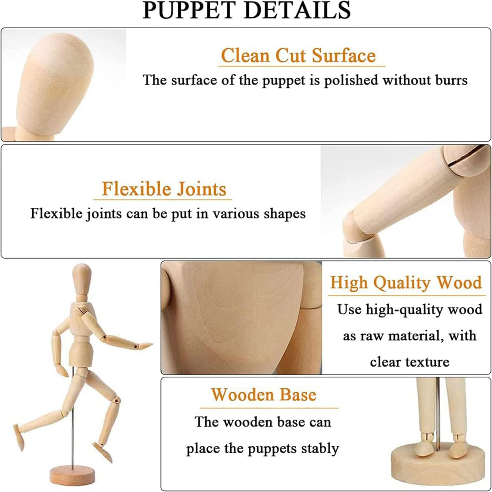 3 Stück Gliederpuppe aus Holz, Mannequins Gliederpuppe, Holzpuppe zum Zeichnen, Holzpuppe Menschlicher, Modellhand aus Holz Gliederpuppe, für Skizze Dekoration, Handwerk Tischdeko