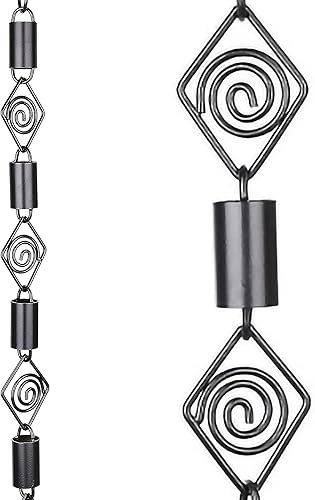 Rain Chains Pacific - Cadena de lluvia Dimond Link de 8.5 pies - Aluminio recubierto de polvo negro - Reemplazo funcional y decorativo para bajantes