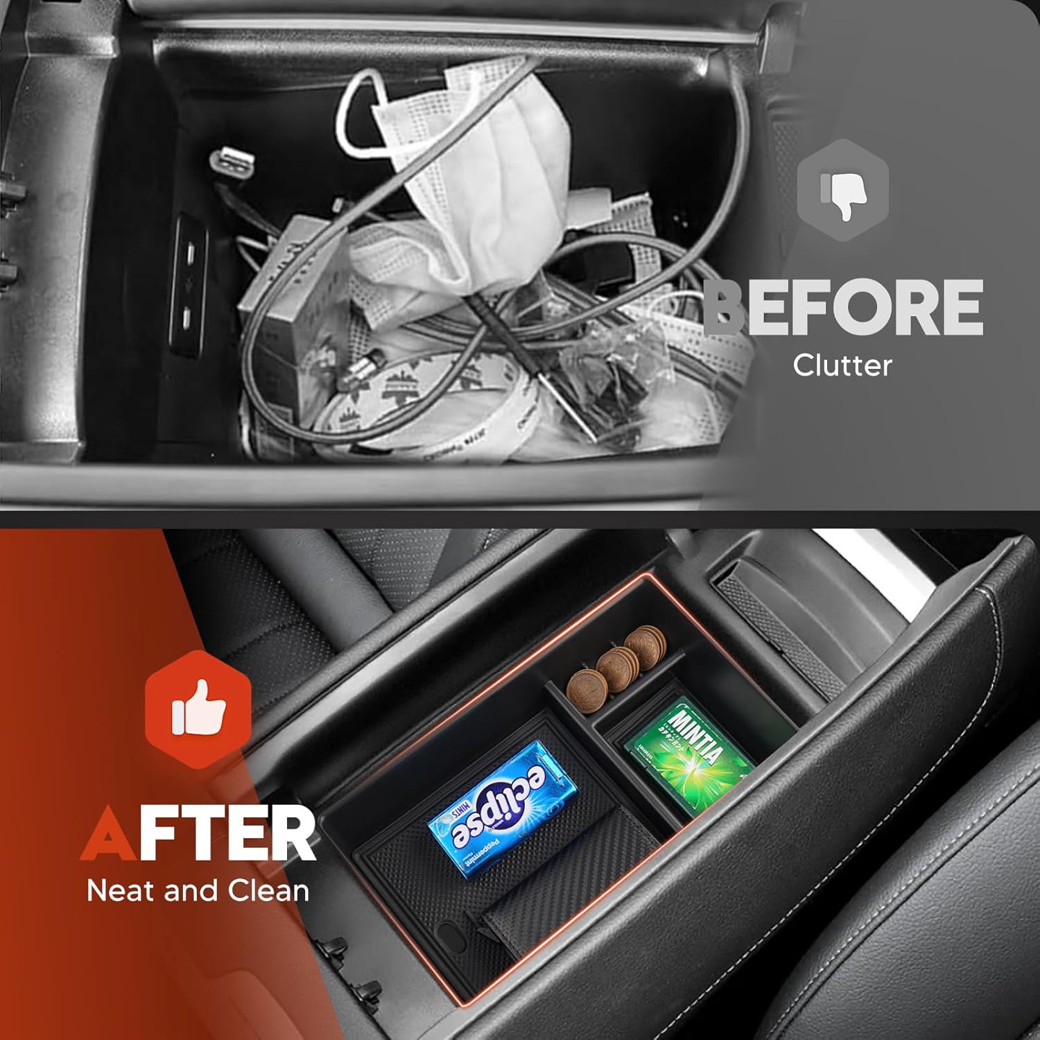 Sunsdrew 2025 Upgraded 2PCS Mercedes-Benz EQS Center Console Organizer&Lower Center Console Tray for 2023 2024 2025 Mercedes Benz EQS Interior Accessories Anti-Slip