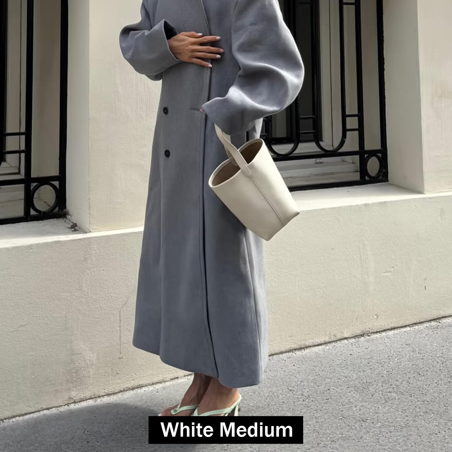 Genuine Leather Bucket Bag with Credit Card Holder Wallet, First Layer Pebble-grained Calfskin Tote Bag - Image 2