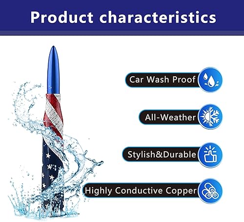 Miniatura 6 de Jawmoy 1 antena de bala para automóvil, antena de bala con impresión de bandera estadounidense, accesorios de repuesto para automóvil, compatible