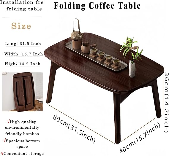 Foldable Japanese Floor Table No Assembly Required for Small Spaces
