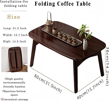 Foldable Japanese Floor Table No Assembly Required for Small Spaces