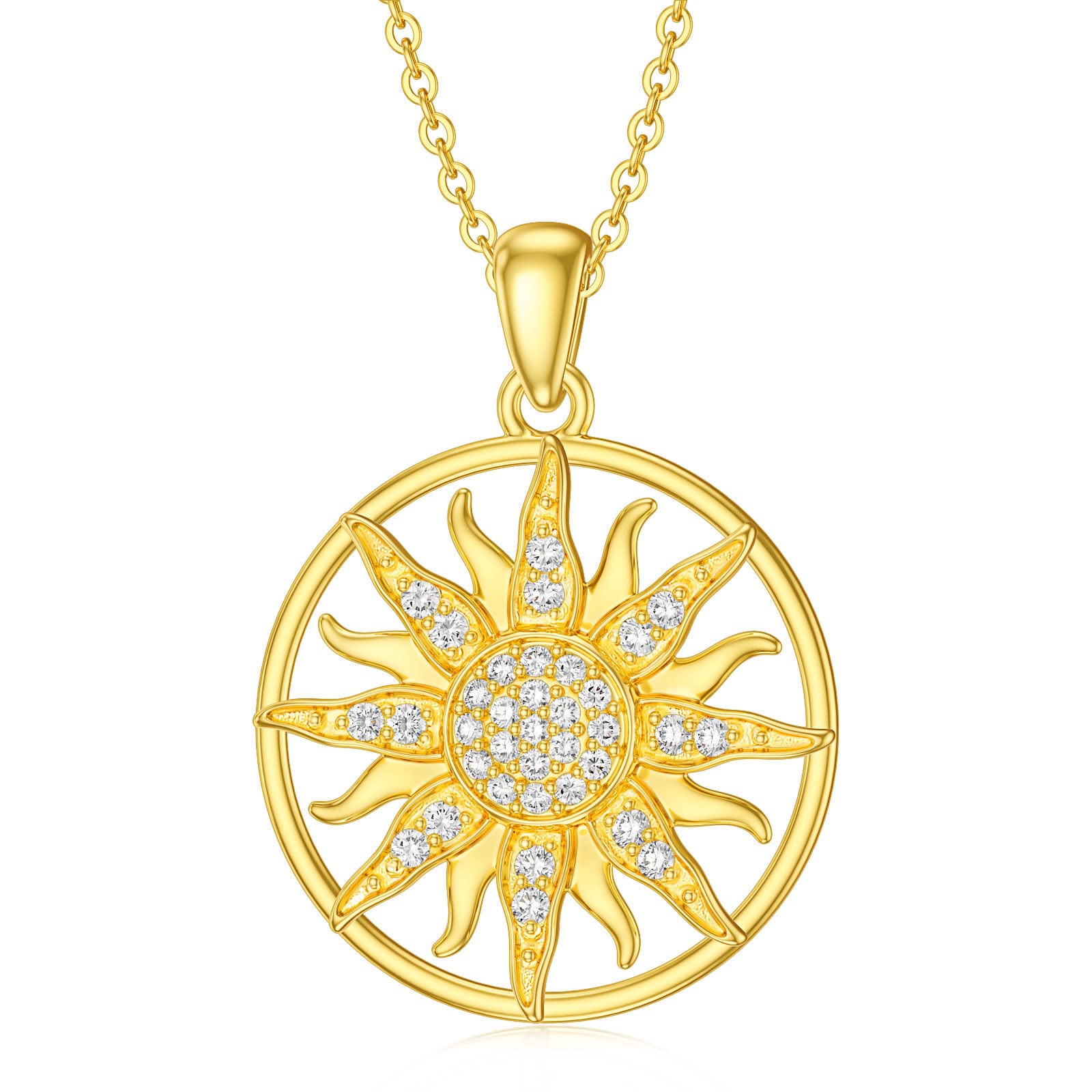 Blocaci14K Gold Sun Necklaces for Women Solid Gold Sun Pendant Necklace with cubic zirconia Starburst Dainty Necklaces, 16''-18'', Gold, Cubic Zirconia
