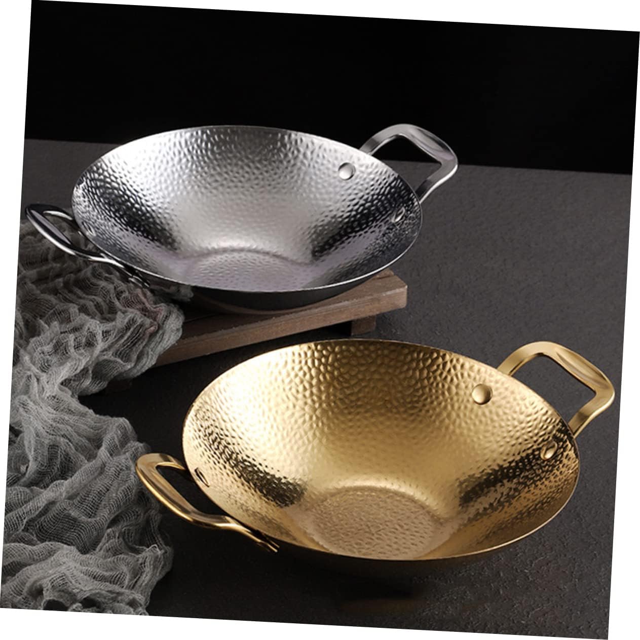 Homoyoyo Korean Style Stainless Steel Griddle Skillet Frying Pan Double Handle Noodle Pot Cookware for Seafood Hot Pot