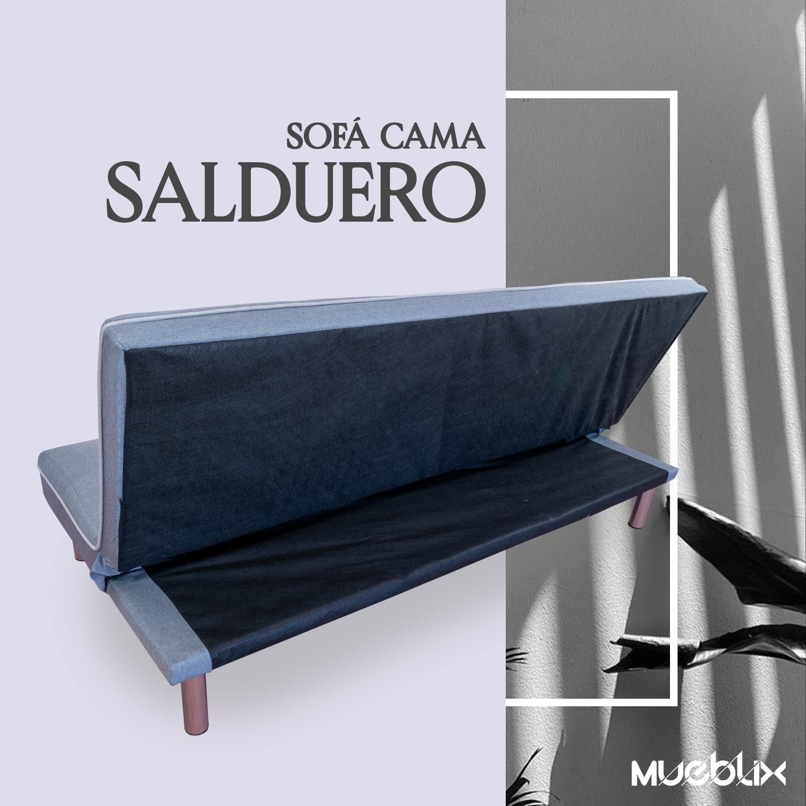 MUEBLIX.COM | Sofa Cama Salduero 3 Plazas | Sillón Cama | Cama Sofa | Sofa Cama Apertura Click Clack | Tapizado en Tela | Sofa de Diseño | Color Gris