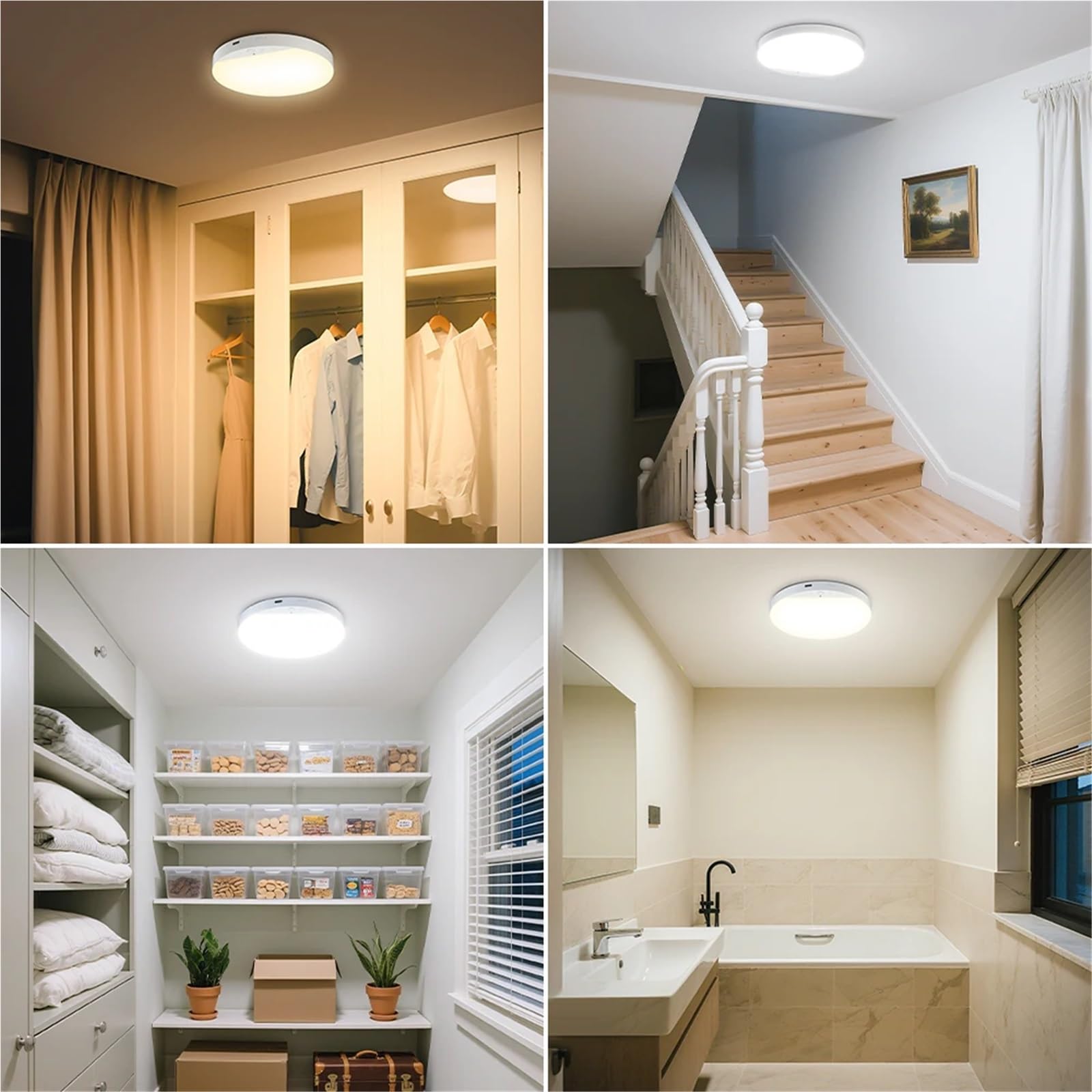 Plafon LED Techo,Luz LED Techo Lámpara de techo con sensor movimiento recargable 8 W y mando a distancia, batería 5000 mAh, LED magnético for ducha, garaje, pasillo, armario(Square Ceiling Light,8W)