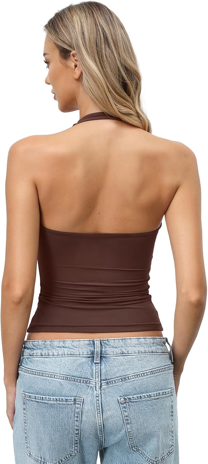 Womens Double Lined Halter Tank Tops Backless V Neck Sleeveless Shirts Sexy Going Out Tops Summer Trendy 2026 - Image 5
