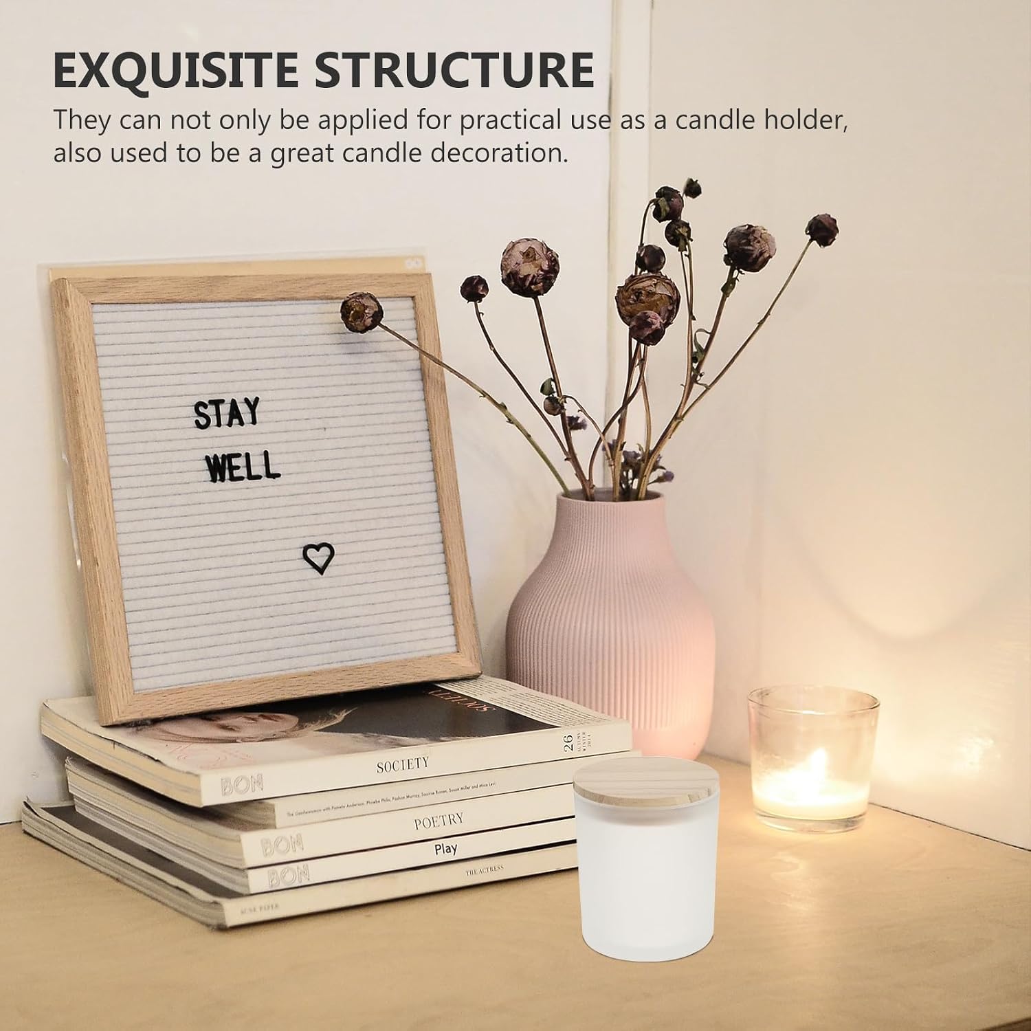 INOOMP 2pcs Glass Candle Cups with Pine Lids, Reusable Household Candle Holders for Home Decoration and Scene Layout, Fine Workmanship, Stylish Simple Design
