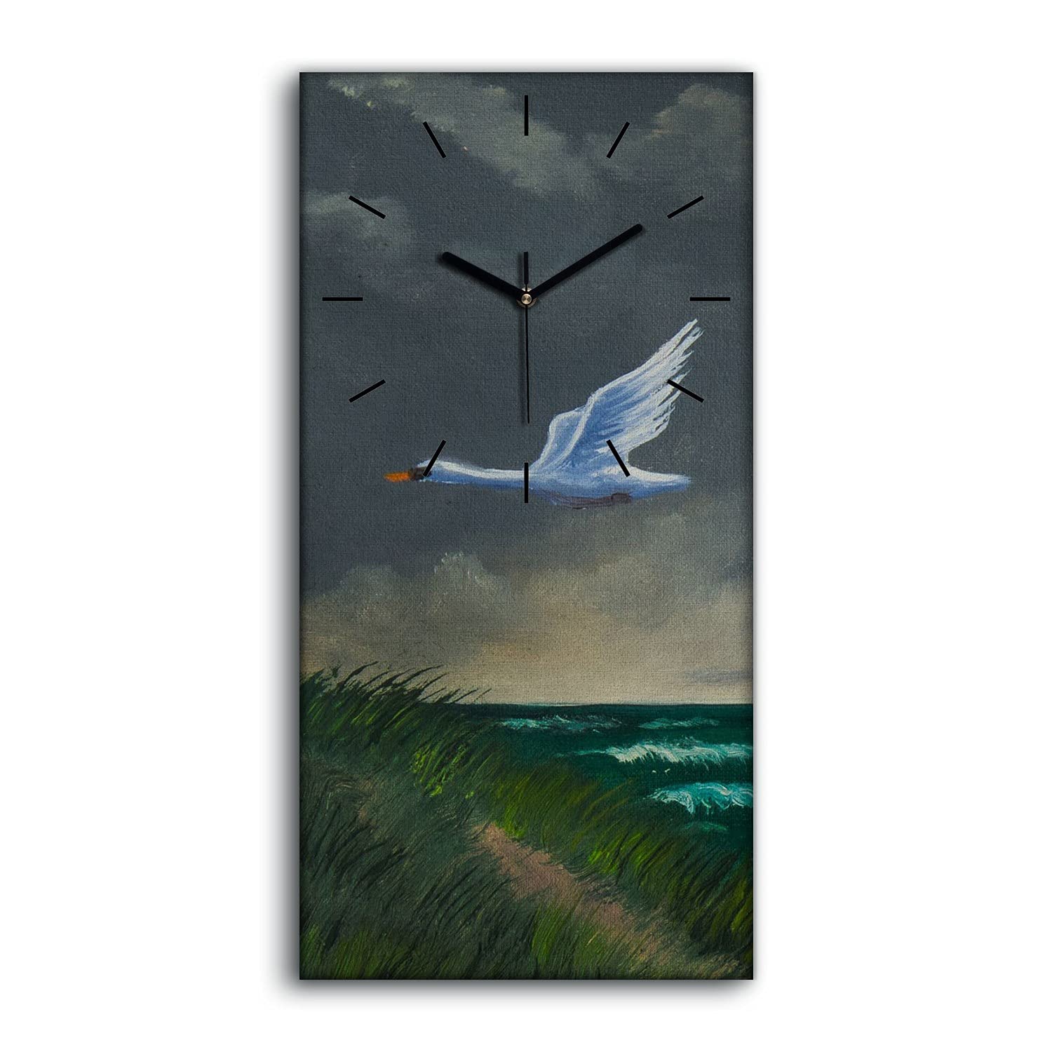 Horloge Murale Art Moderne Toile 30x60 de Prestige Motif Cygnes et Mer