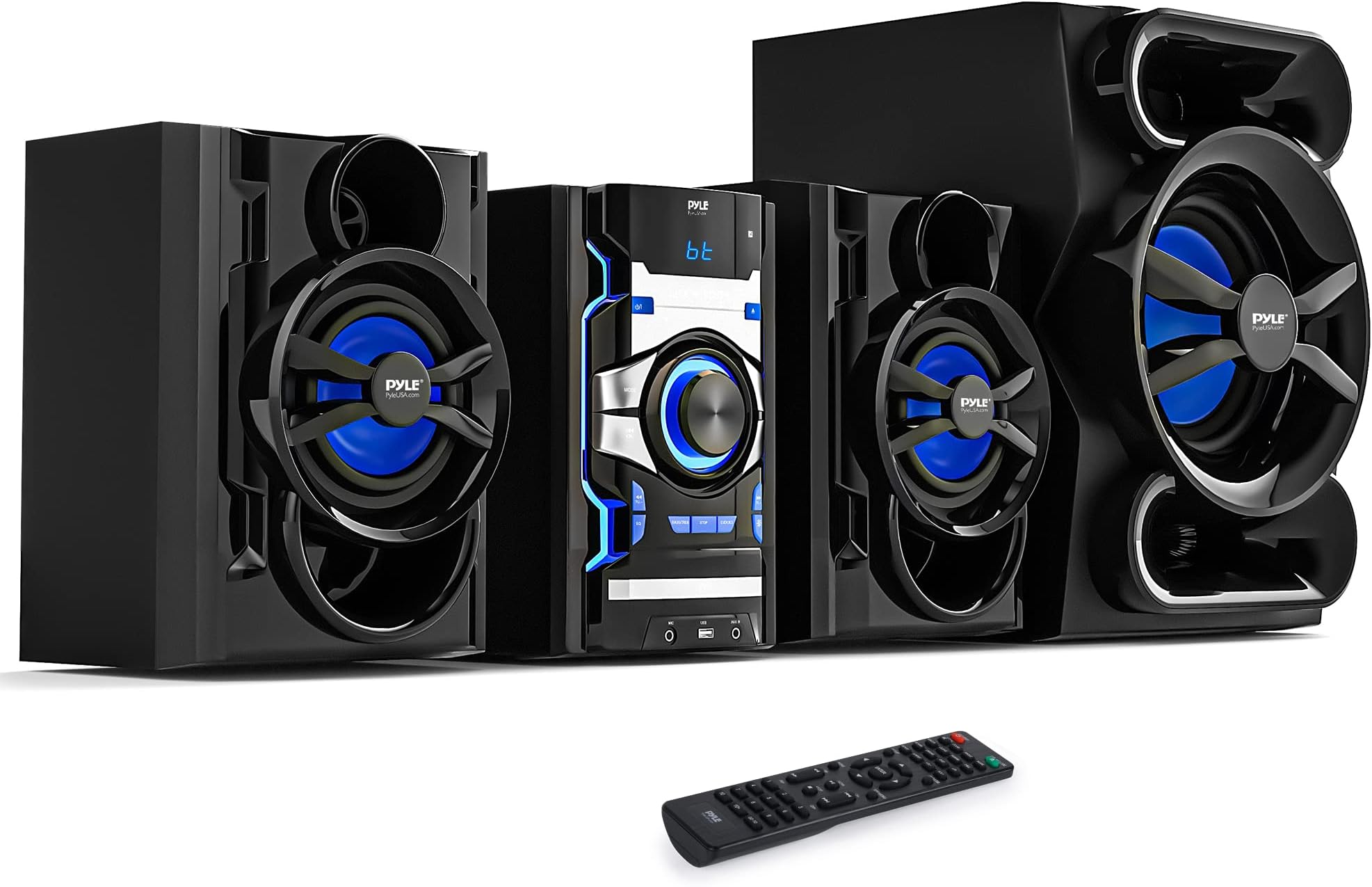 Pyle 3-Piece Wireless Bluetooth Stereo System - 1000 Watt DVD Shelf System for Home with DVD Player, MP3, USB, FM Radio, Bass Reflex Speaker, and Remote Control, Compact & Portable