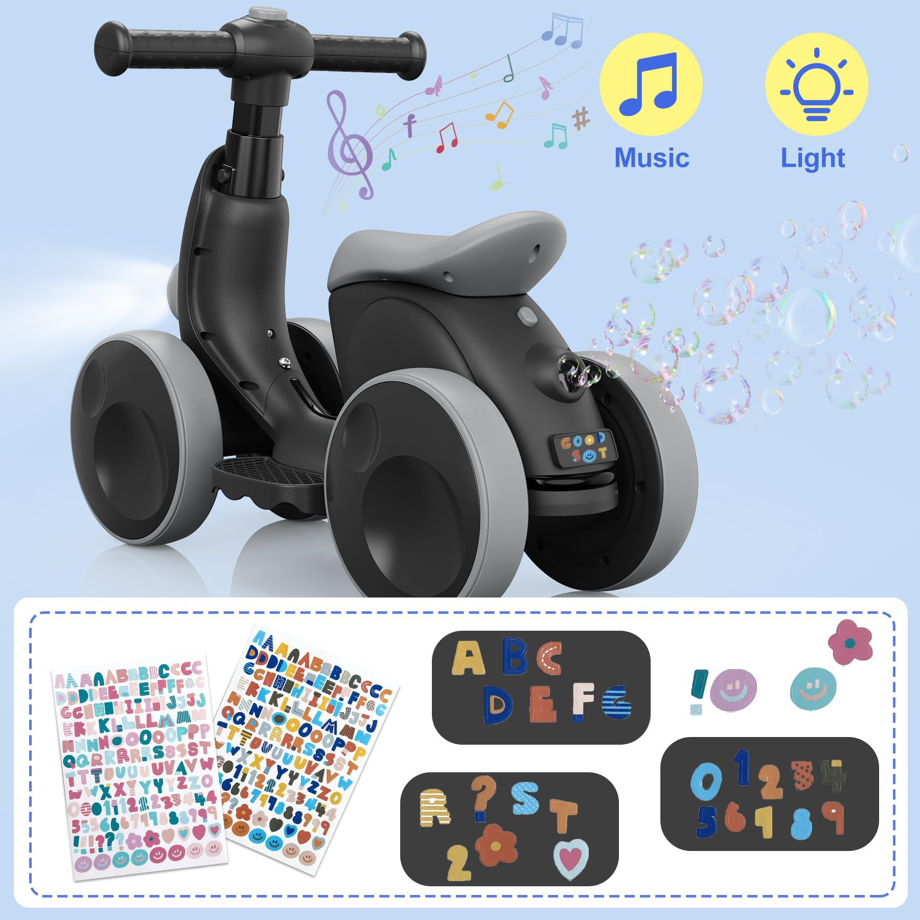 VITONIS Draisienne Électrique pour Tout-Petits avec Machine à Bulles pour Garçons et Filles De 1 an, Draisienne 4-en-1 pour Enfants avec Musique et Lumières LED, Jouet Cadeau pour 12-48 Mois