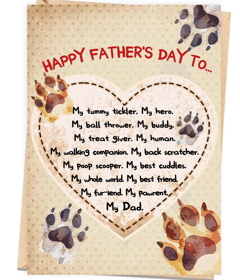 Photo 1 of **BUNDLE OF 6 CARDS FOR FATHER'S DAY** Asmallgf Funny Father's Day Card for Dog Dads, Fathers Day Gift from Dog, Cute Paw Prints Design, Heartfelt Message Inside, Perfect for Pet Lovers, My Tummy Tickler. My Hero.