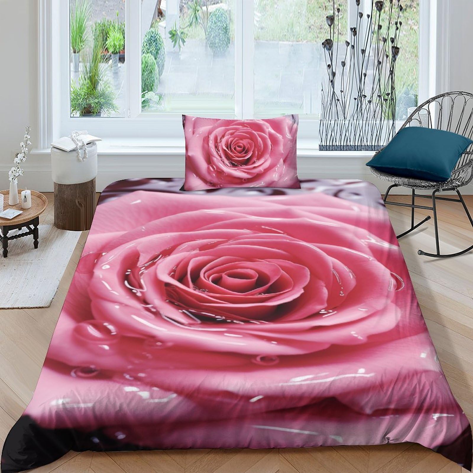 Parure de lit microfibre rose premium avec finitions soignées et fermeture éclair invisible