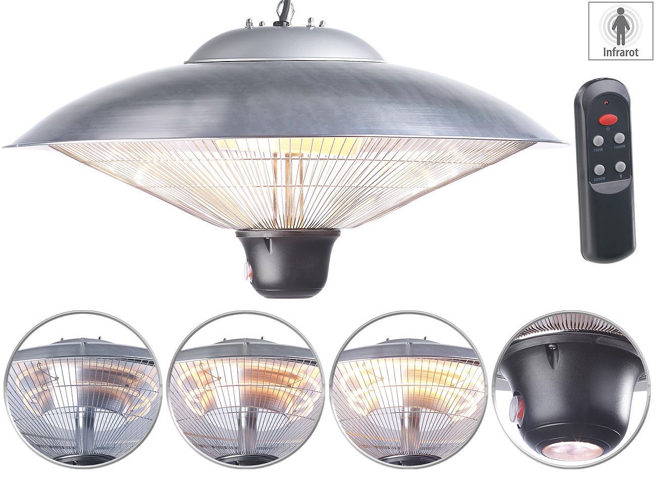 Semptec Urban Survival Technology Infrarotheizstrahler: Infrarot-Decken-Heizstrahler, Fernbedienung (Versandrückläufer) (Infrarot-Deckenheizstrahler, Quarzheizstrahler, LED)