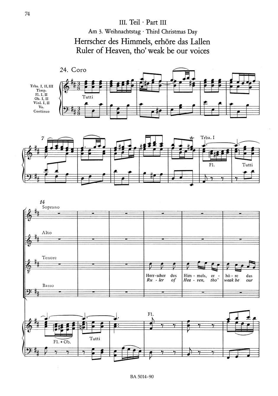 Weihnachtsoratorium BWV 248. Klavierauszug, Urtext