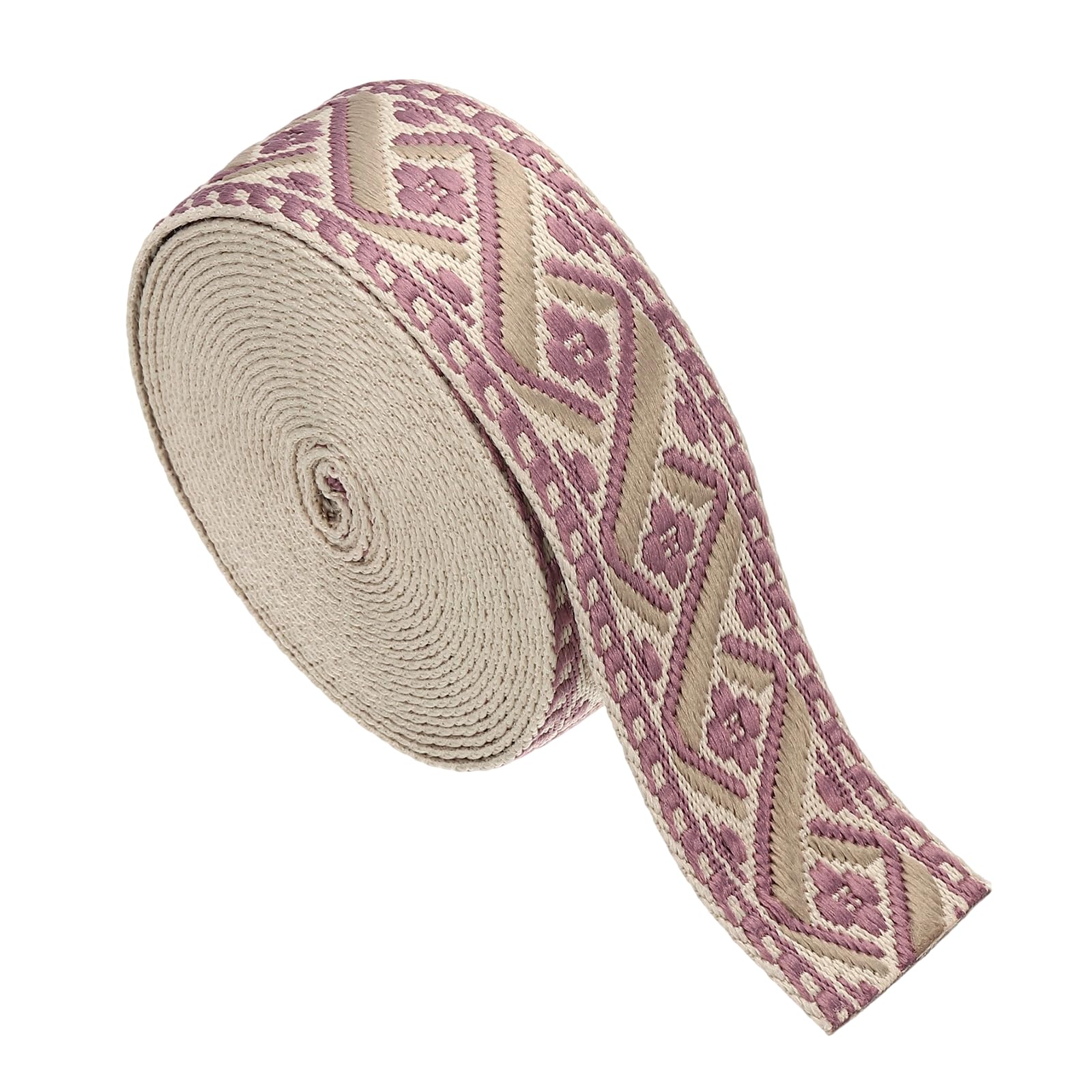 sourcing map 4.75 Yards Cotton Webbing Strap, 1.5-inch(38mm) Jacquard Webbing Ribbon Embroidery Polyester Webbing Straps Purse Strap Belt for Purse Bag Crafts Clothing, Cream-Light Purple