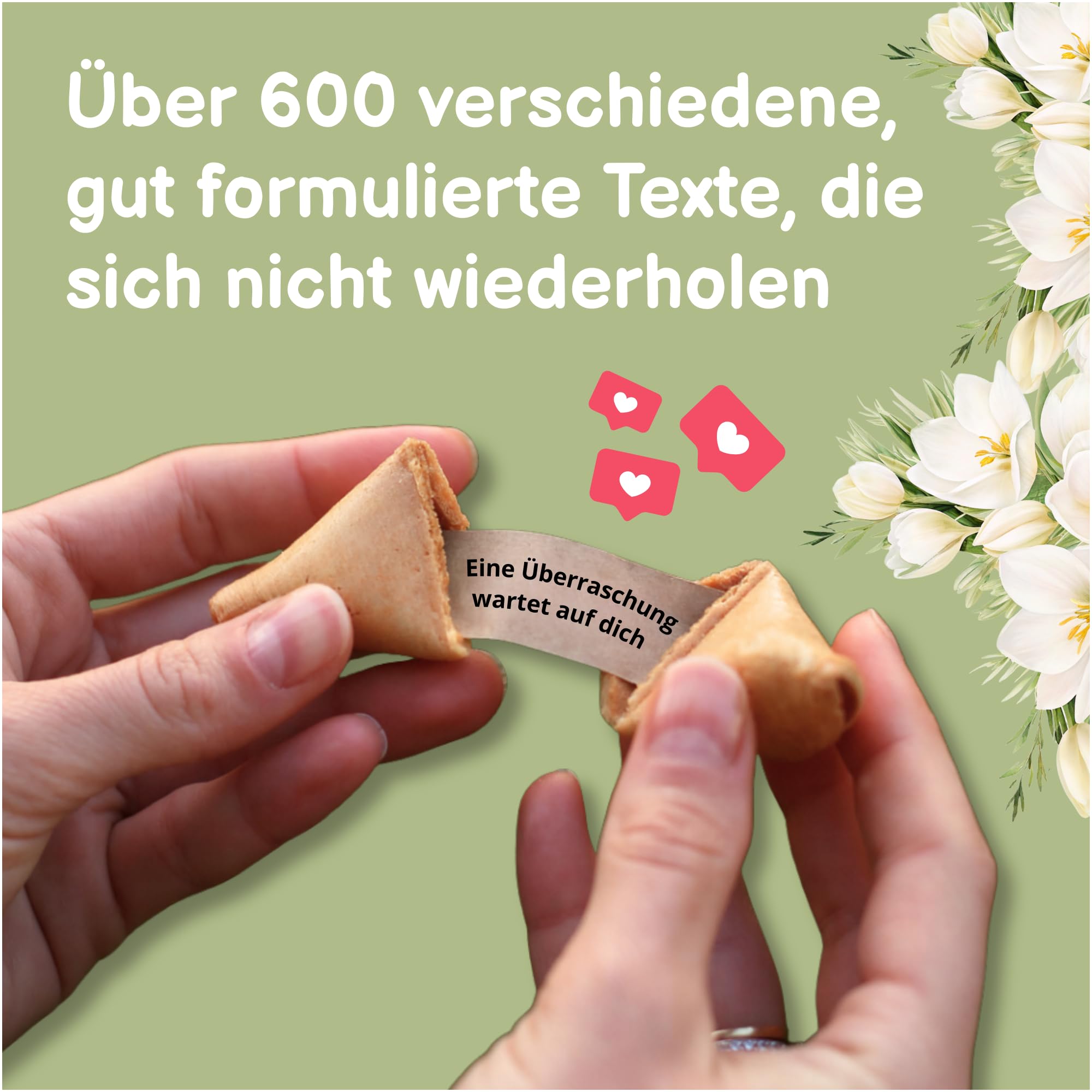 250 Stück Glückskekse Schön dass du da bist - Einzeln Verpackt, Komplimente im Inneren, Sprüche auf Deutsch & Englisch, Vanille Geschmack, Kommunion & Taufe, Gastgeschenke Hochzeit