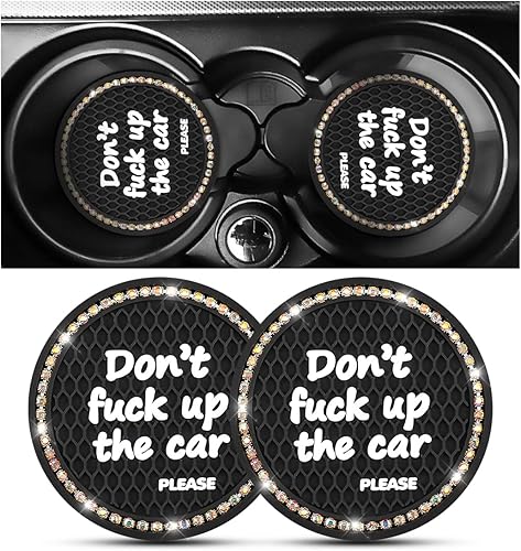 XINLIYA Paquete de 2 posavasos brillantes para portavasos de automóvil con diamantes de imitación de cristal de 2.75 pulgadas, tapetes