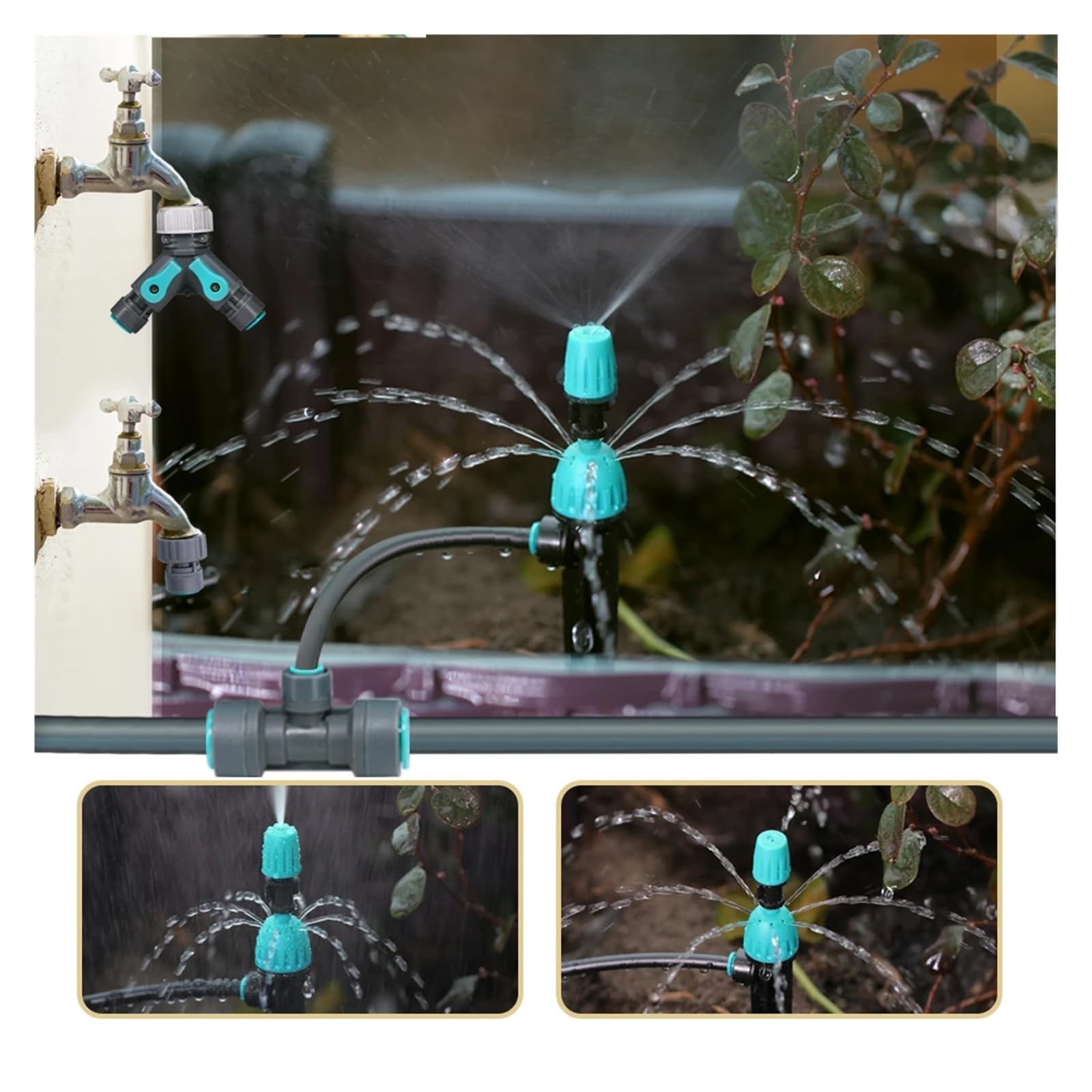 Sistema di irrigazione automatica for irrigazione da giardino 3/8 "2 in 1 Tubo in PE Nebbia regolabile a 360° Kit di spruzzatori micro a goccia for irrigatore a collegamento rapido(10m Kits)