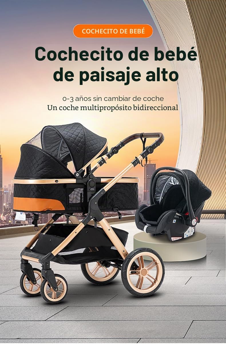 GLOKID Carrito bebé 3 en 1, Carro, Carrito bebé 3 Piezas, Silla Paseo, Sistema de viaje, Plegable, neumáticos de caucho, Con accesorios, Góndola, Adaptateurs, 25 kg (XX1 Nero)…
