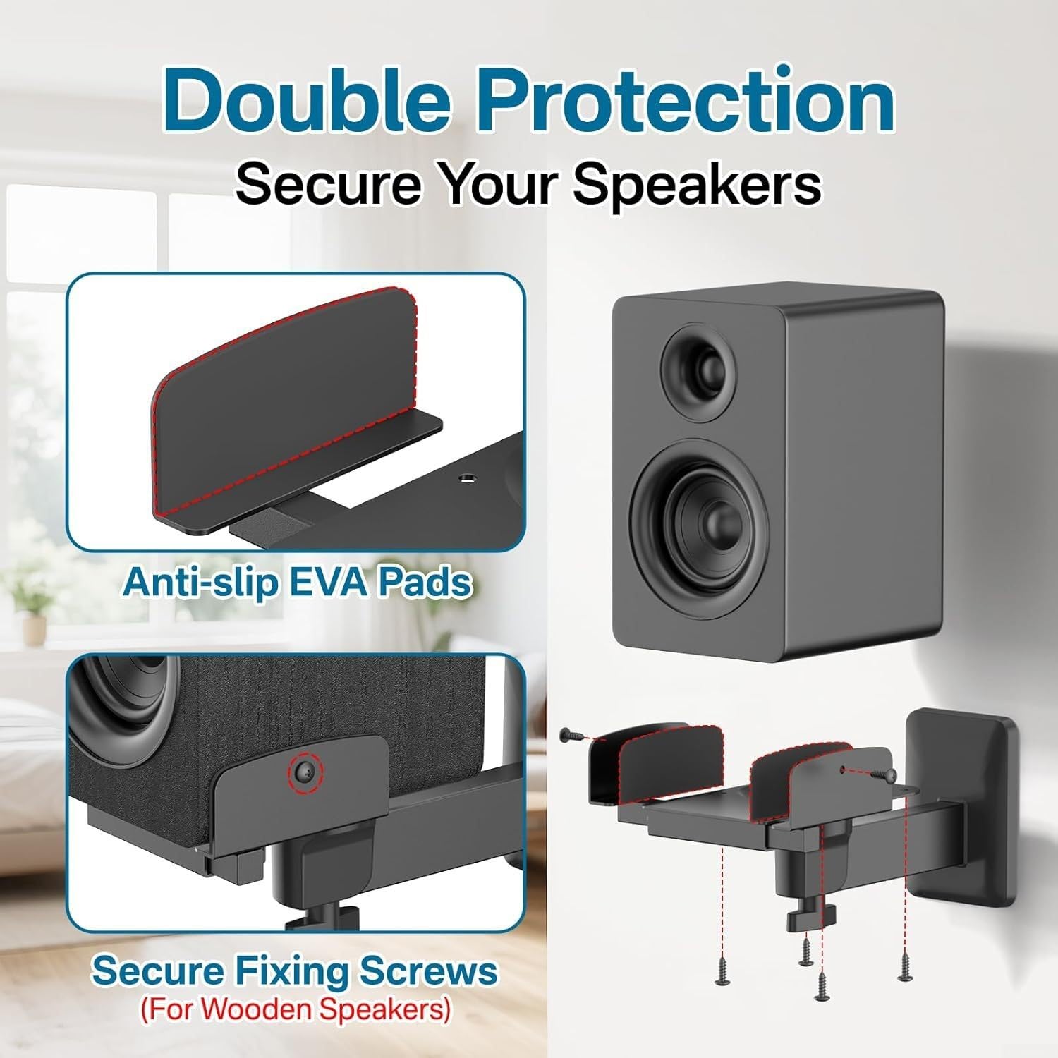 Soporte de pared de doble abrazadera para altavoces JBL de 5 a 11 pulgadas de ancho, diseño que ahorra espacio para aplicaciones de cine en casa o sala de juegos