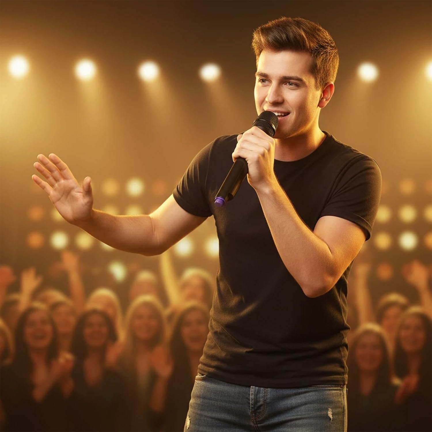 Fake Microphone Plastic Realistic Microphone Simulate Speech Practice Prop for Karaoke Fun Stage or Costume Prop Birthday Party Accessory(Random Color on The Bottom) - Image 6