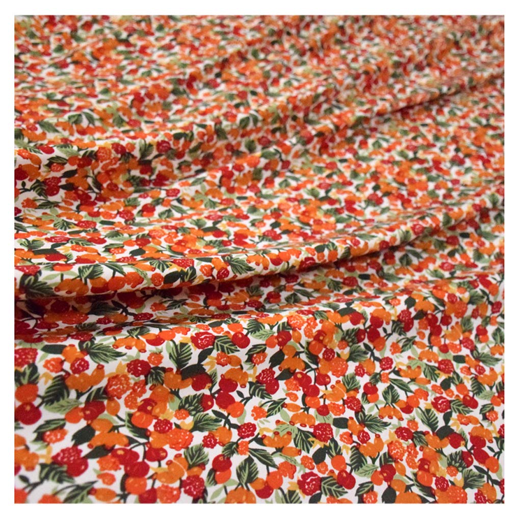 NAKAN Rustique Tissu en Mousseline de Soie 150cm Large Motif Floral Feuilles de Cerisier Fleurs Imprimer Tissu de Couture pour Chemise, Jupe, Artisanat de Bricolage(Size:5m)