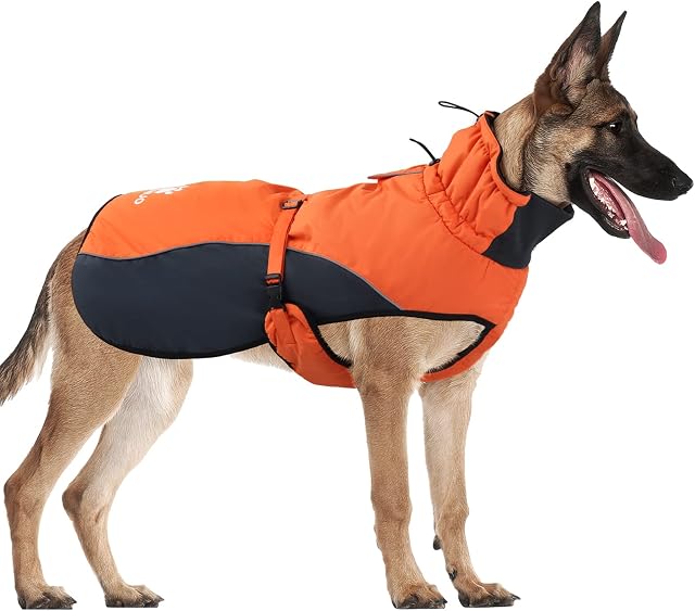 IREENUO Dog Coat Warm Jacket, Waterproof Raincoat for Cold Weather Dog Jacket with Harness Hole & Reflective Strap, Cotton Lining Winter Coat for Small Large Dogs - XXL