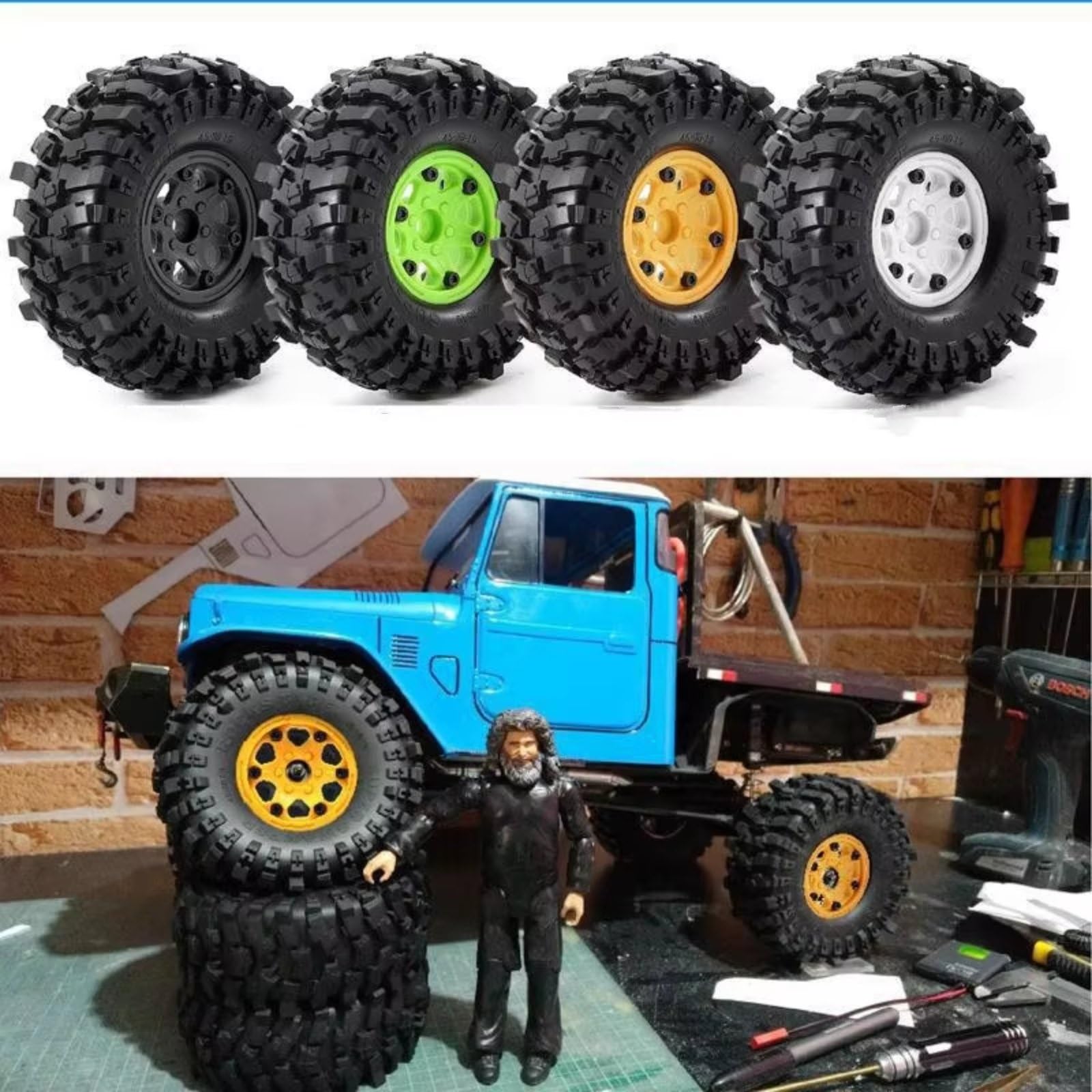 RC Ruote Gomma Per Traxxas Per TRX4 D90 D110 Per Axial Per SCX10 Per MST 1/10 4 Pezzi Cerchioni Beadlock Da 118 Mm E 1,9" Per Auto RC Crawler(Green)