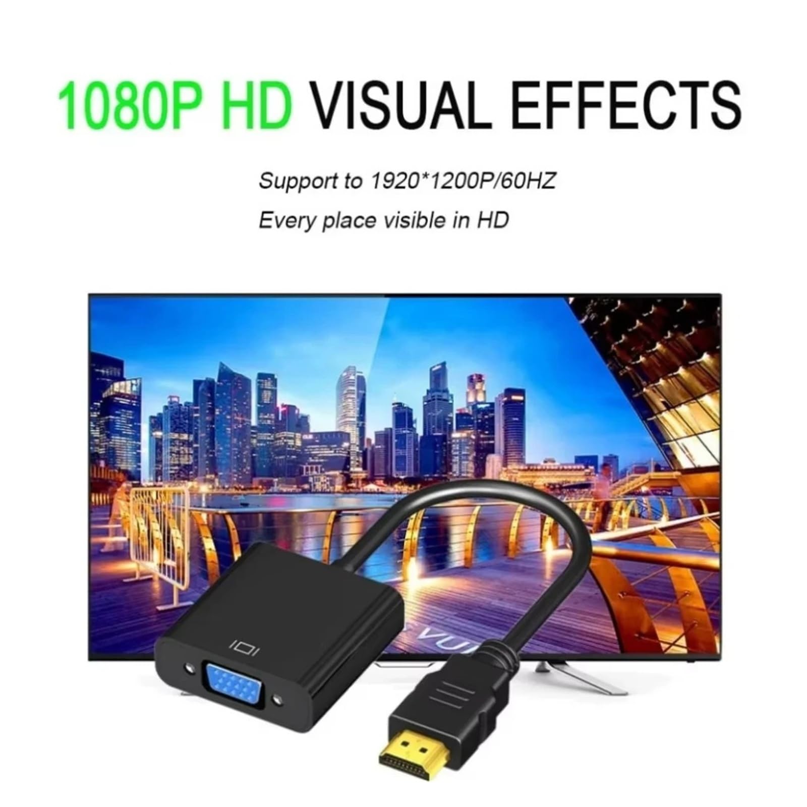 Adaptador HDMI a VGA 1080P dorado para ordenador portátil PC proyector (HDMI a VGA blanco)