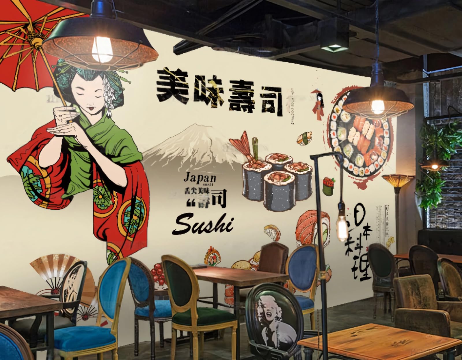Ręcznie tapeta, pyszna dekoracja restauracji sushi, fototapeta restauracji kawiarnianej 3D, 300x210cm