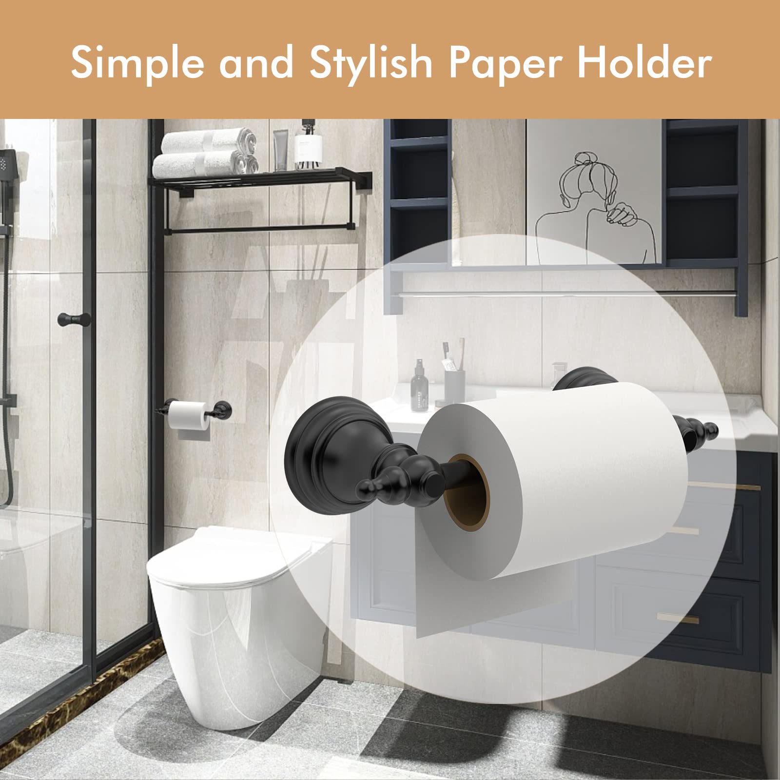 FILTA Toilet Paper Holder Wall Mount, Matte Black Toilet Paper Roll Holder for Bathroom, Modern Wall Pivoting Toilet Paper Hanger, Premium Bath Tissue Wall Holder Rustproof