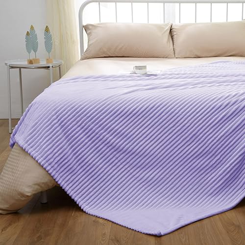 Vista 515 de Vessia Manta de franela de forro polar, 300GSM, acogedora manta a rayas verde salvia para sofá, cama y sofá, cálida y suave, acogedora manta