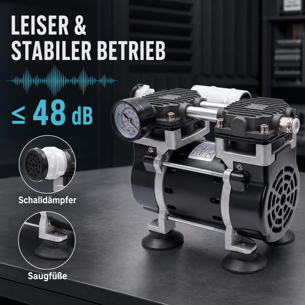 öLfreie Vakuumpumpe, 150W Industrielle Labor Vakuumpumpe 1450Rpm Airbrush Kompressor Niedriger Rausch, Unterdruckpumpe Geeignet für Medizinische Maschinen, Laboratorien