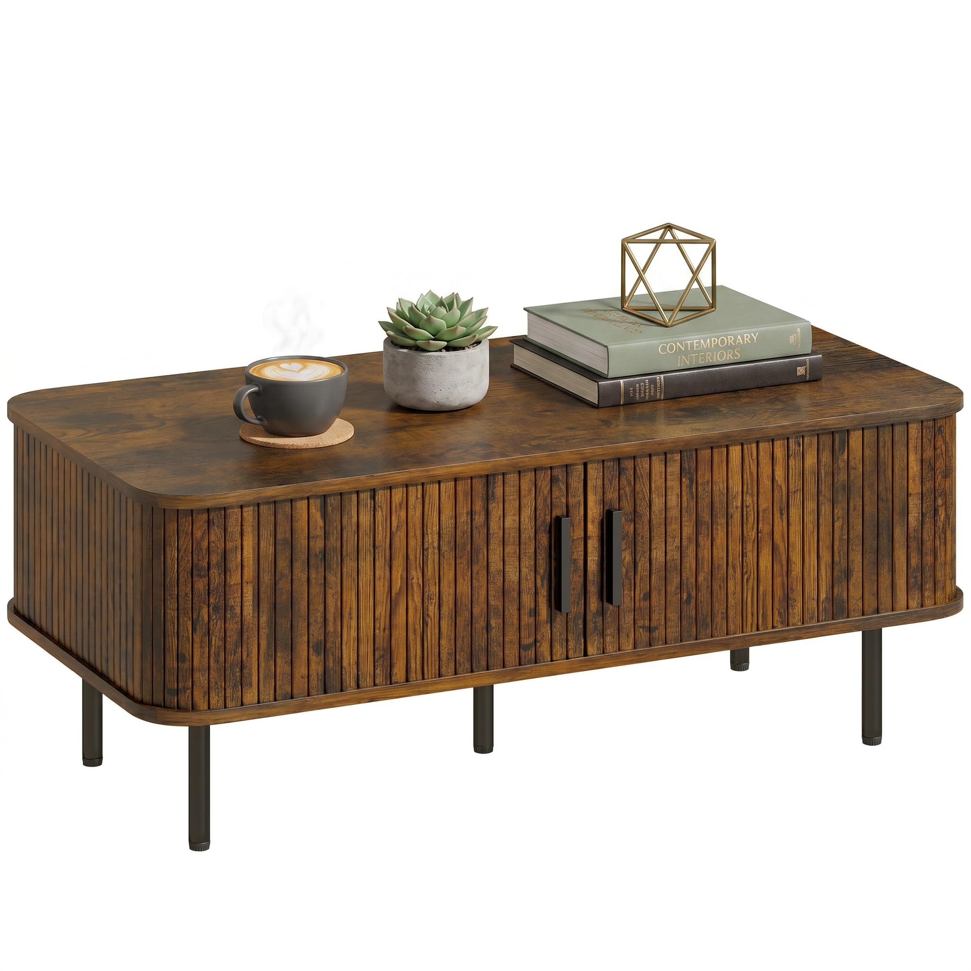 HOMCOM Coffee Table with Storage, Slatted Coffee Table, Rustic Brown