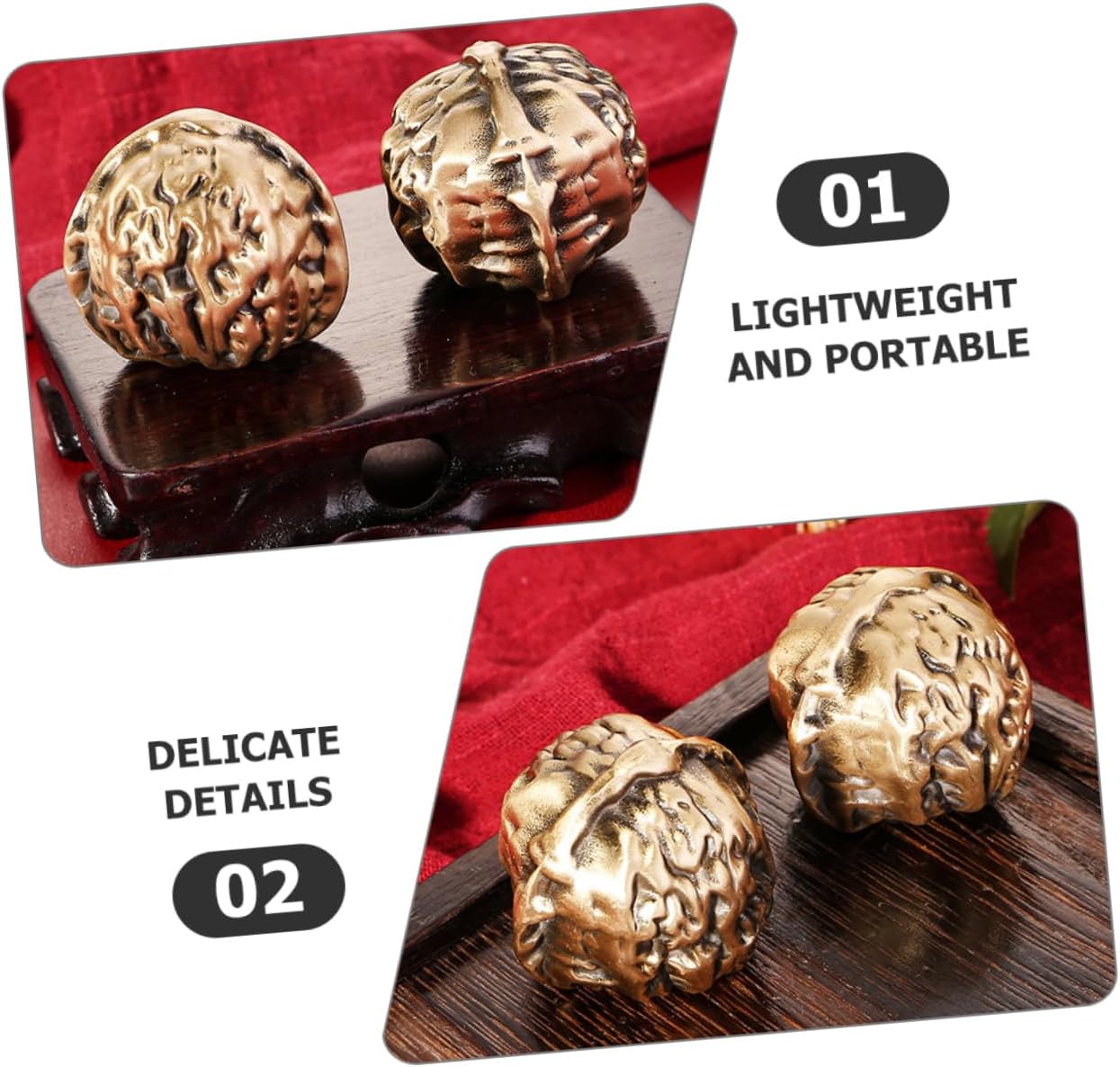 FRCOLOR 1pair Brass Walnut Handballs for Grip Strength Training Vintage Chinese Massage for Seniors Exercise and Relief Solid Design for Home Decor Desk Display