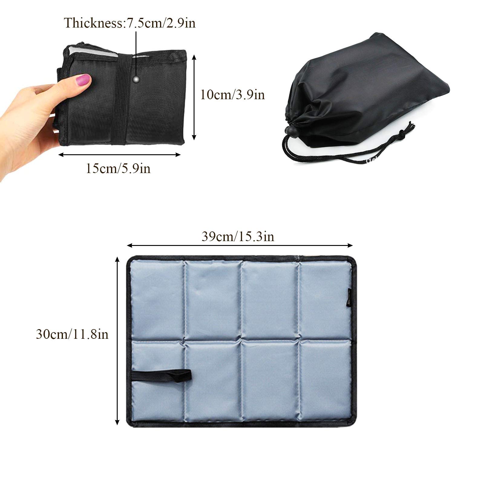 2 Cuscini Sedili Esterno Pieghevoli Impermeabili - Con Borse Portaoggetti, Per Campeggio, Spiaggia E Picnic - Foto 3