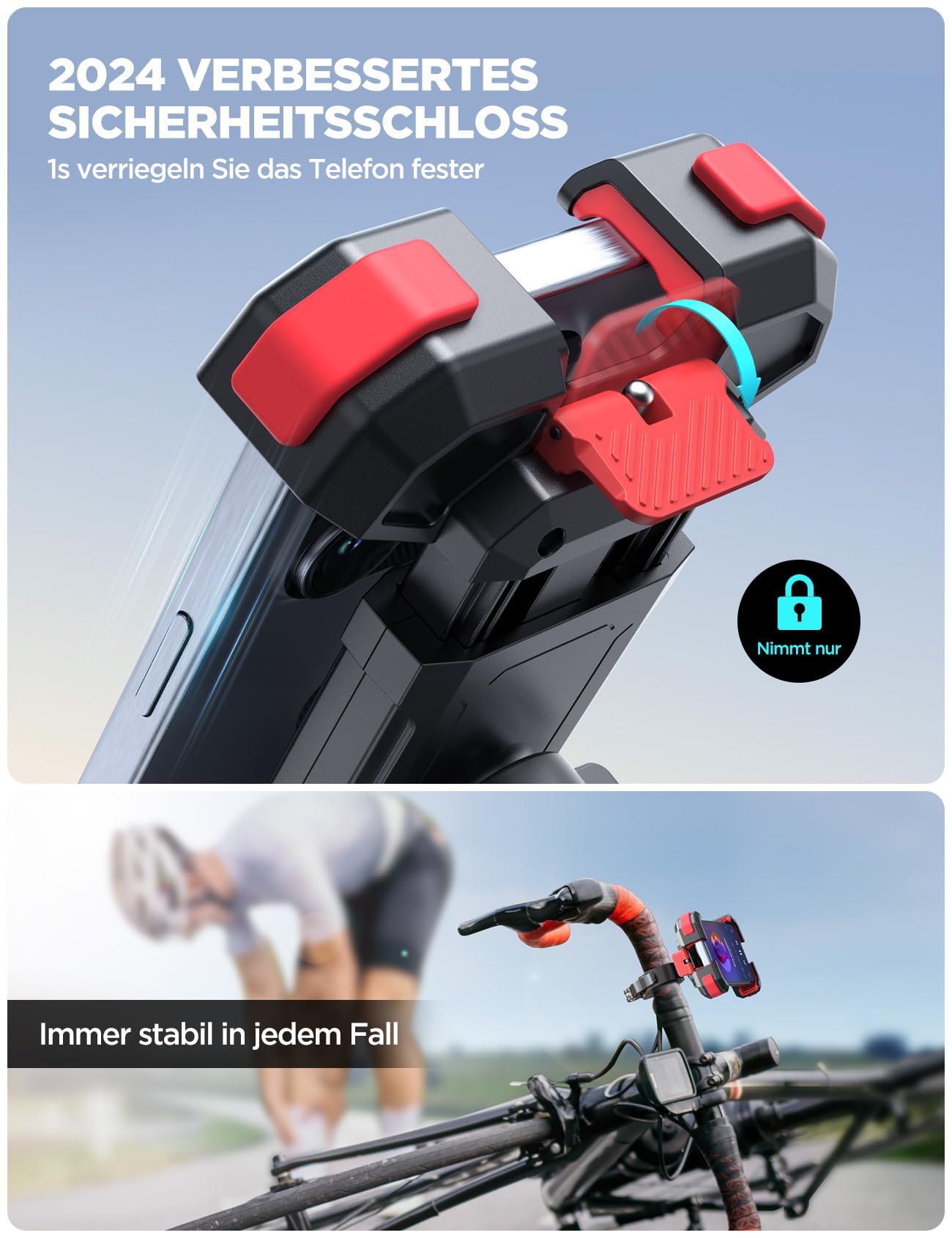 JOYROOM Uchwyt na Telefon Rowerowy, 2025 Nowy Uchwyt na Telefon Motocyklowy [ Szybki Demontaż 1S & Odporny na Wstrząsy], Obrotem 360° Kierownicę do Scooter 4,7-7,0" (Czerwony)