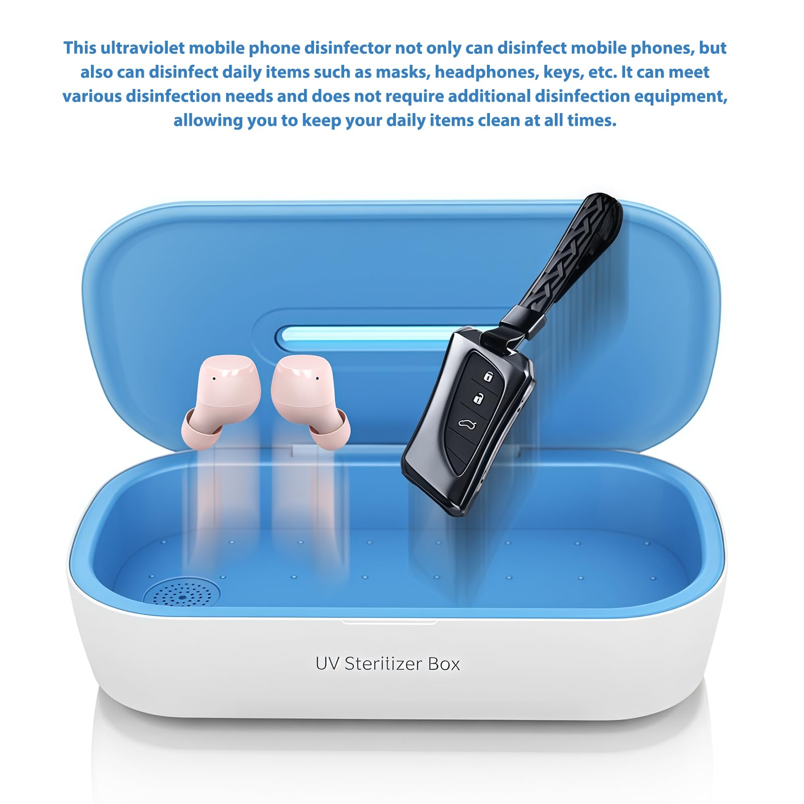 Disinfettante UV per cellulare in ABS: scatola disinfettante UV con display digitale, alimentazione tramite USB, sterilizzatore per unghie, con 2 contagocce per cellulare, maschere, occhiali