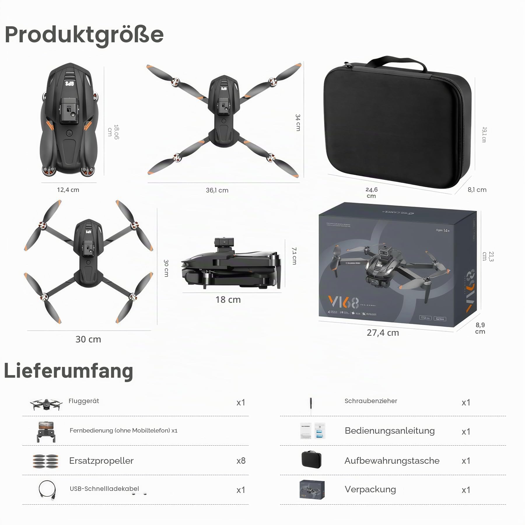 Caracen V168 Pro Max 8K Kamera FPV Drohne mit LCD Fernbedienung, für Anfänger geeignet, mit Automatischer Rückkehr, GPS, Follow Me, 5G Echtzeitübertragung (1 Batterie)