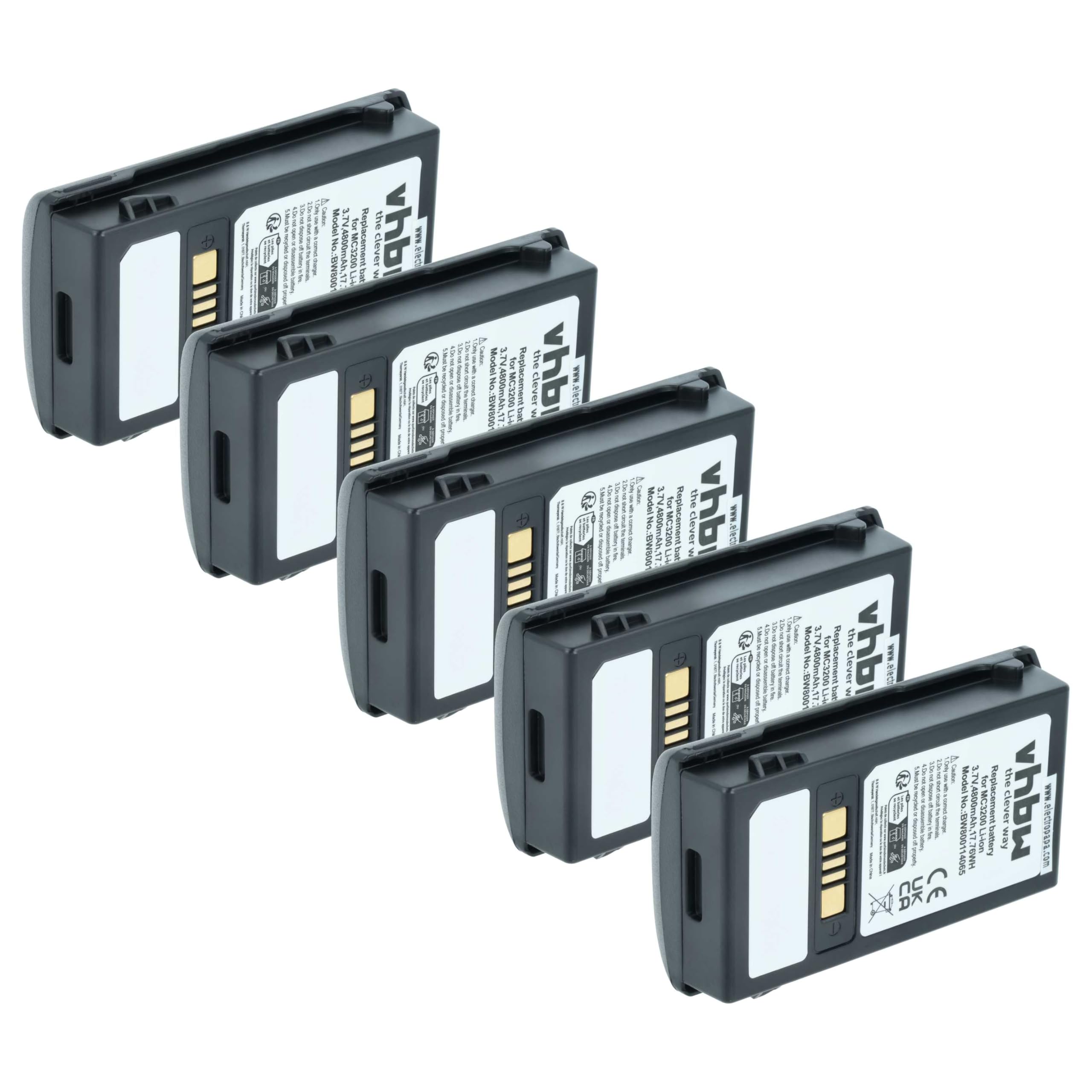 vhbw 5X Akku Ersatz für Motorola BTRY-MC32-01-01 für Barcodescanner POS (4800 mAh, 3,7 V, Li-Ion)