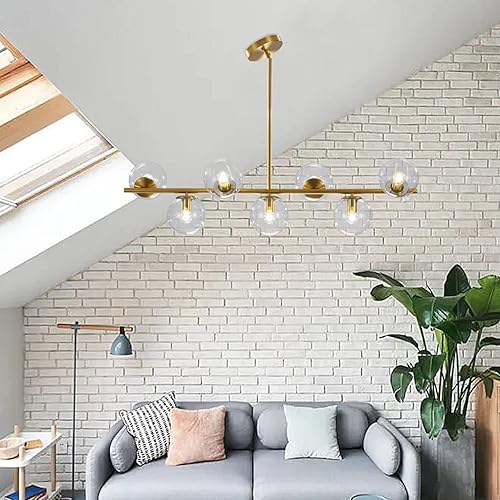 Miniatura 7 de KCO Lighting - Candelabro de latón cepillado con forma de globo de cristal, lámpara redonda de mediados de siglo, moderna Sputnik, lámpara de techo