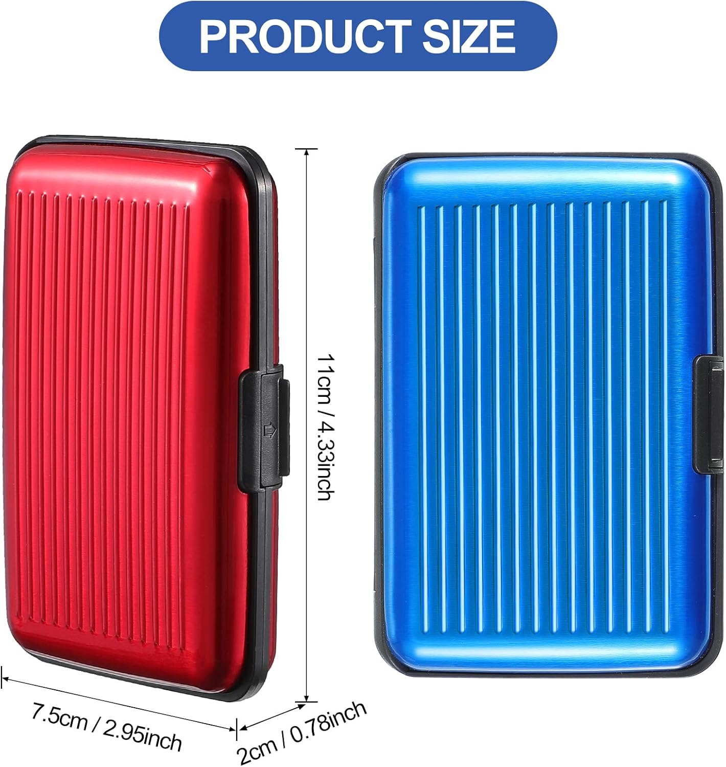 BBTO 2 Pieces Credit Card Holder Slim Mini Rfid Blocking Credit Card Protector Aluminum Business Box Metal ID Organizer Wallet with 6 Slots for Women Men(Red, Blue)